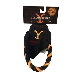 YELLOWSTONE Cowboy Tug Hat Plush 7" Dog Toy Rope Squeaker